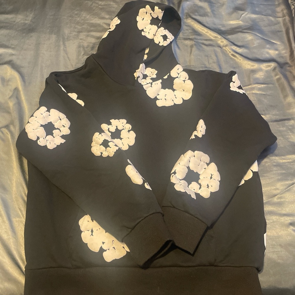 Black Hoodie with White Floral Design